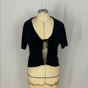 Ballinger Gold Black Short Sleeve Velvet Tie-Front Top Size Small